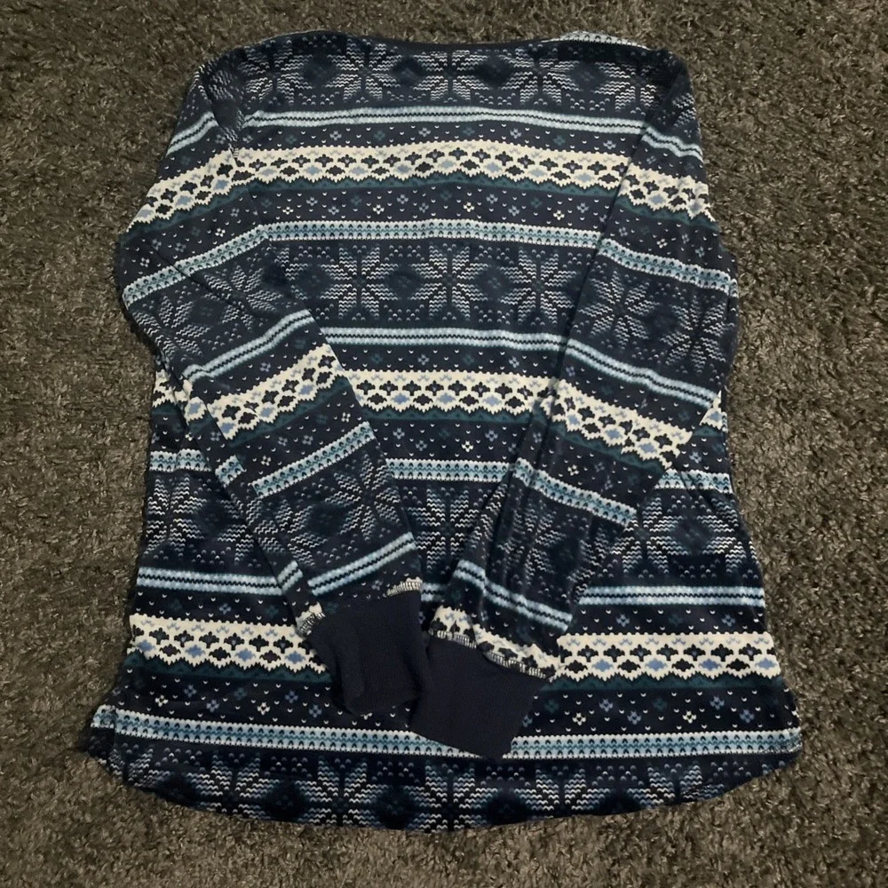 Nautica Fleece Blue White Snowflake 1/4 Button Pullover‎ Sleep Top Women's Small